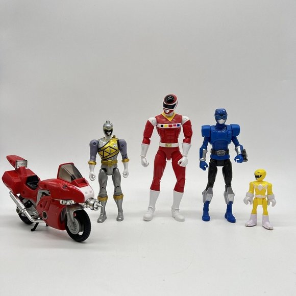 Bandi Power‎ Rangers Action Figure Lot Dino Space & Beast Blue Red Silver W Bike - Picture 1 of 8